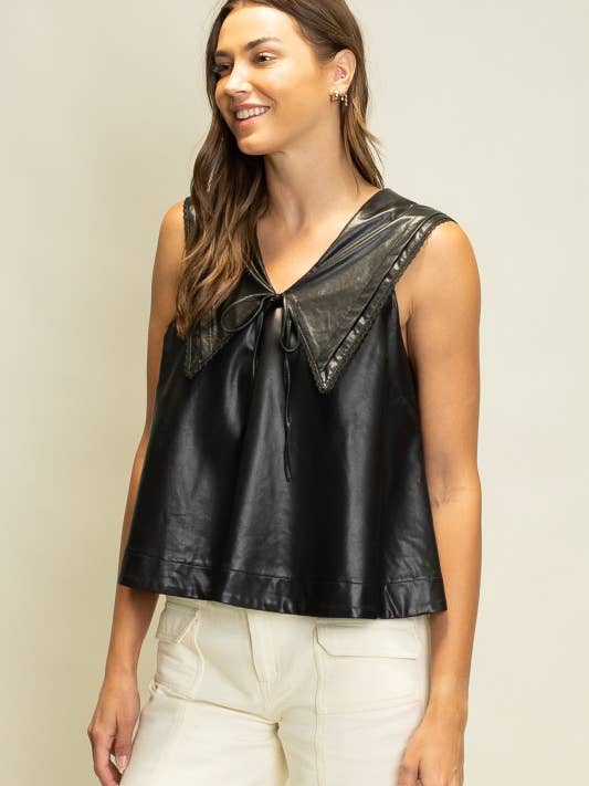 Heyson - Wholesale Blouse - Women's - SOT1241 Faux Leather Sailor Collar Top4