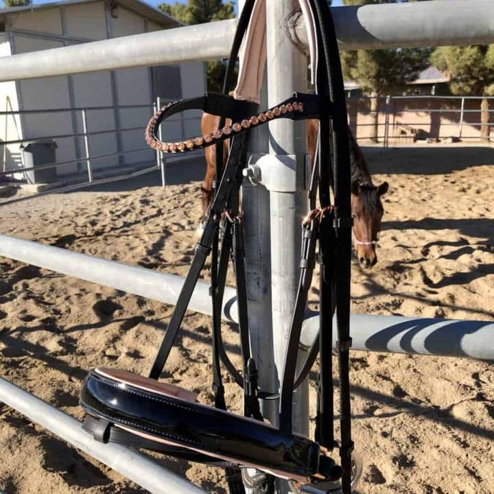 Circus Unicorn Shop - Wholesale Horseback riding gear - Rose Gold Dressage Bridle7