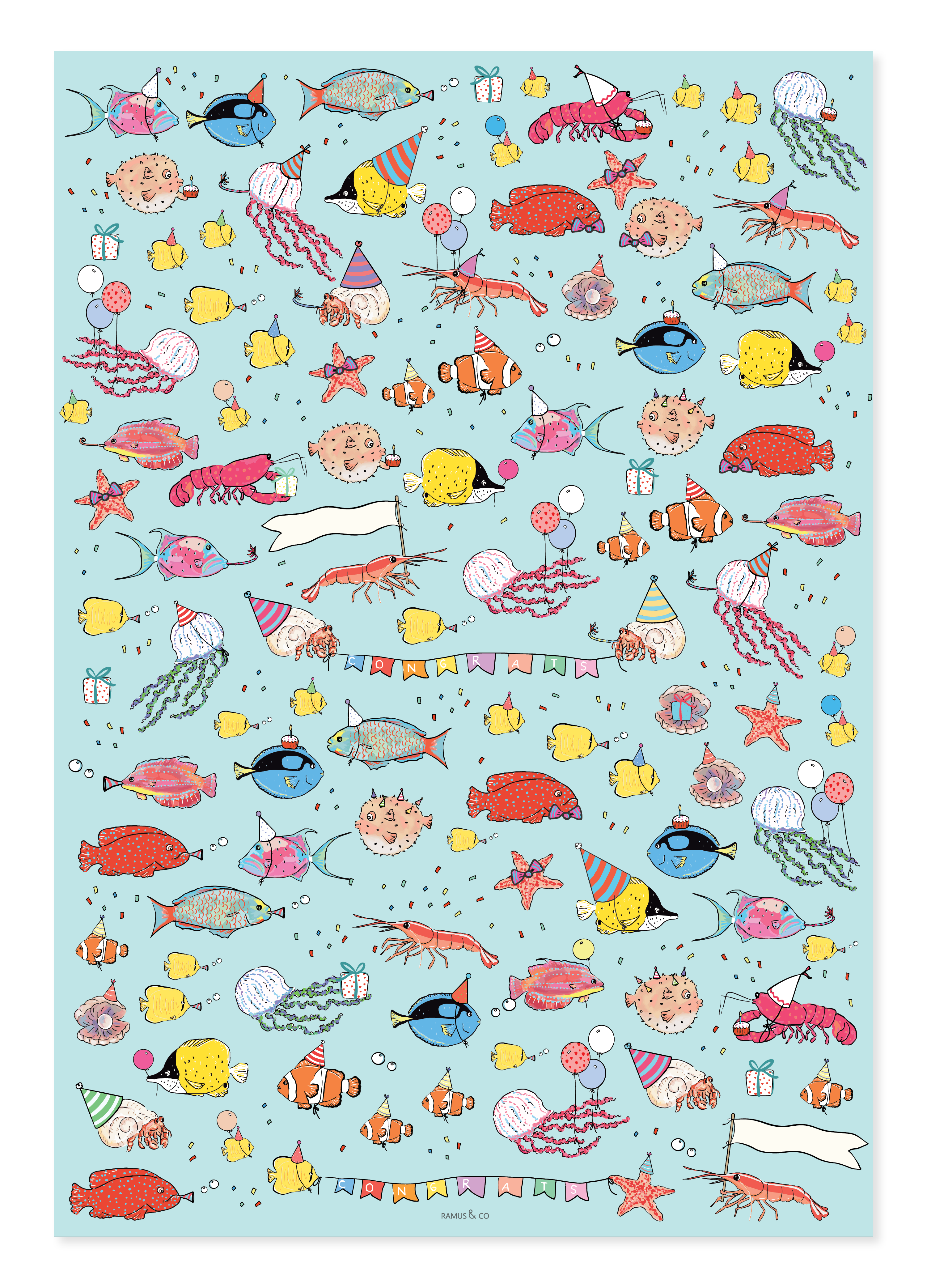 Ramus & Co. - Wholesale Wrapping Paper Roll - Reef Party Gift Wrap Double-Sided2