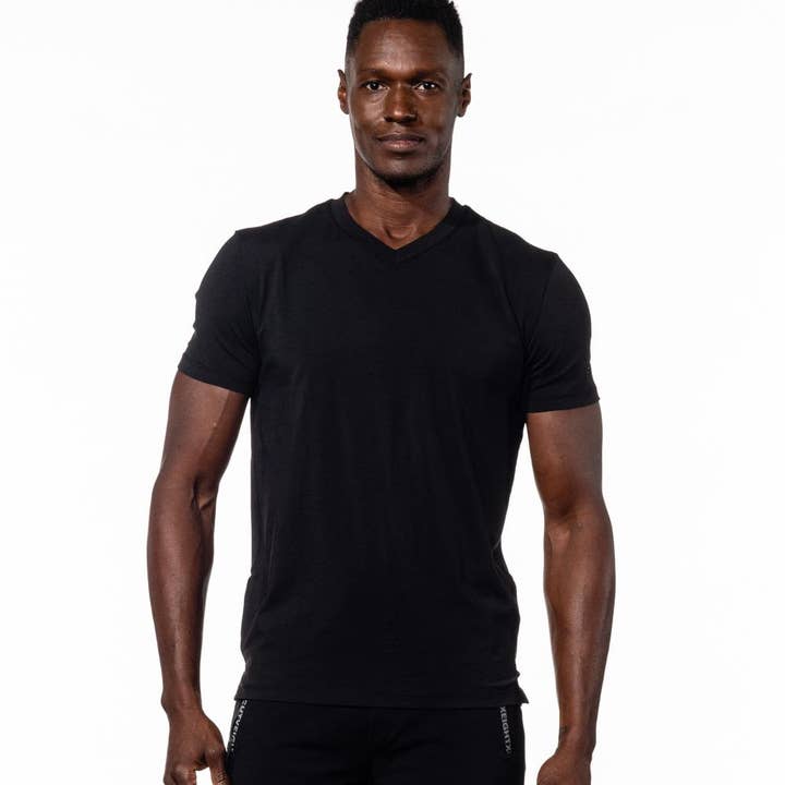 Svart V-hals T-Shirt för wholesale av EIGHT X