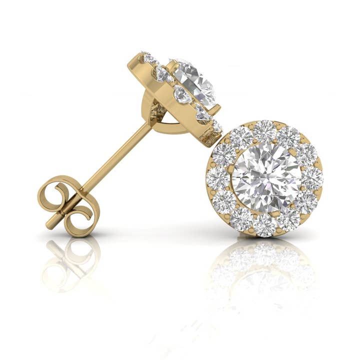 1 CT naturlig diamant Halo Stud ørering i 14K gult guld for engroshandel hos TimeLe$$ Classics