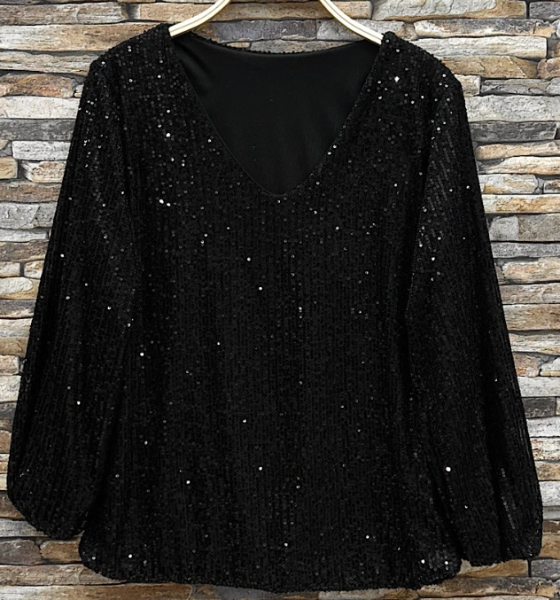 LOOWIE - Wholesale Blouse - Dames - ELSEQB Italiaanse blouse met zwarte lovertjes in één maat LOOWIE      0