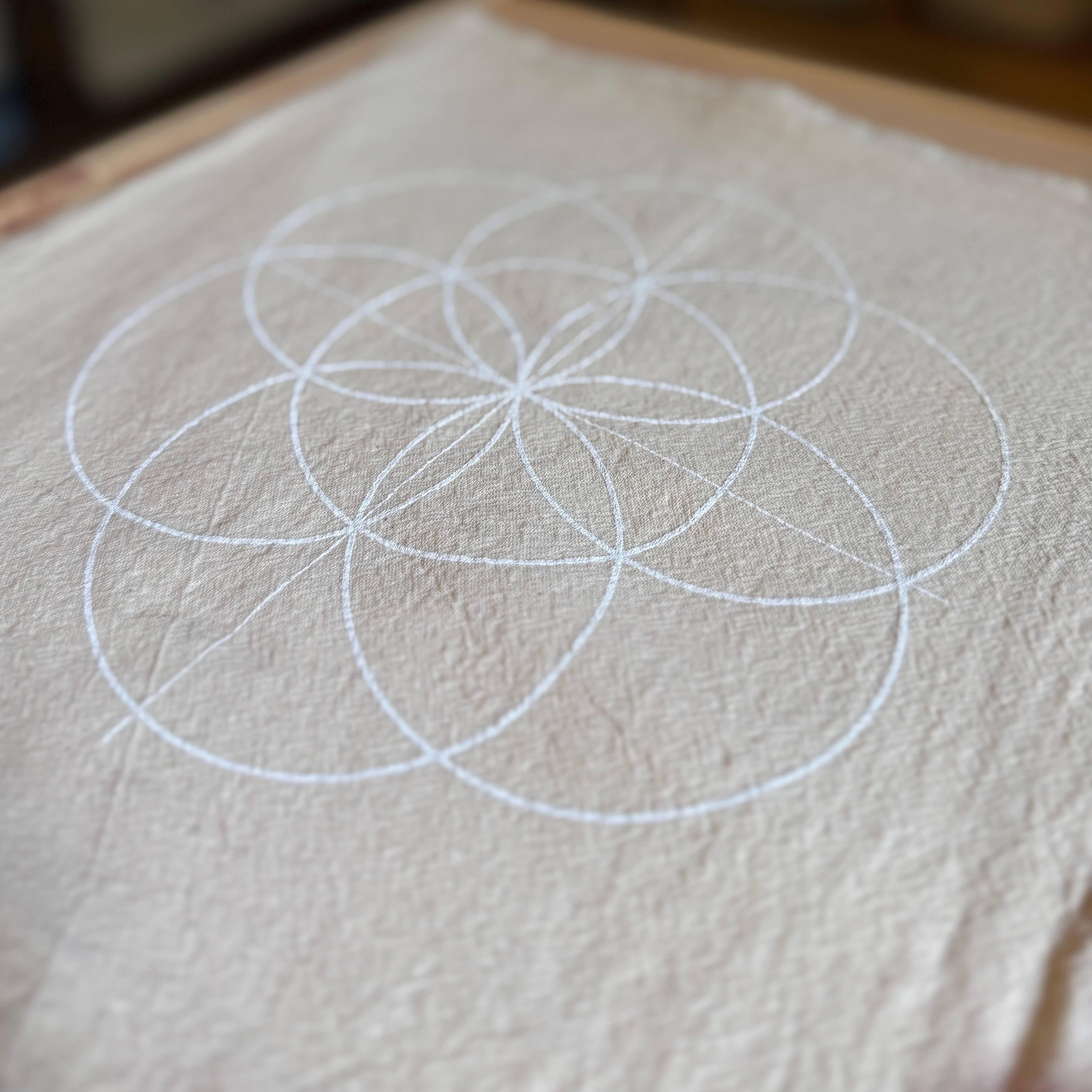 Crystal Grids - Wholesale Meditation Supplies - Seed of Life white ink, Crystal Grid Cloth, Alter Cloth8
