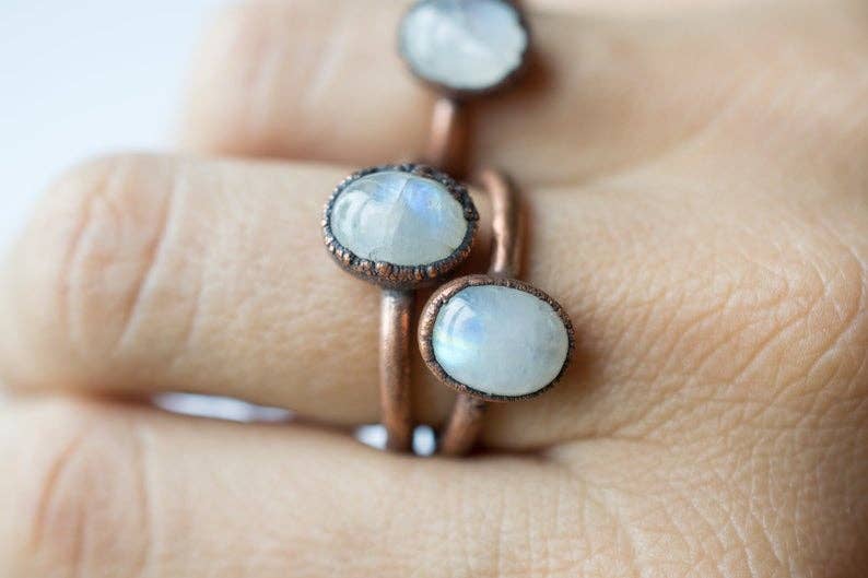 HAWKHOUSE - Wholesale Cocktail/Statement Ring - Handcrafted Rainbow Moonstone Copper Ring3