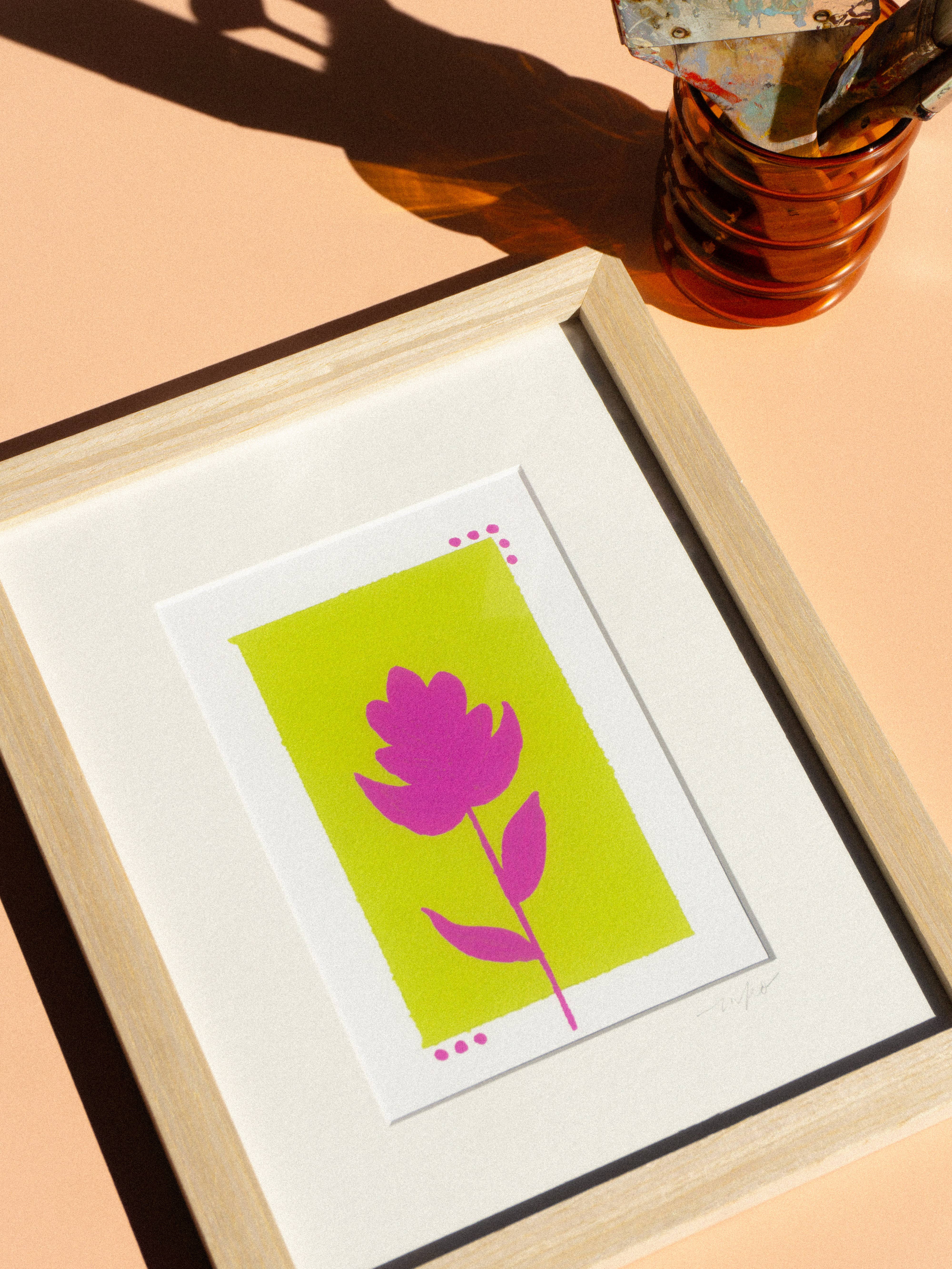 Mel K. Olrich Art - Wholesale Art Print - Colorblock Indian Paintbrush, pink & green, western wall art