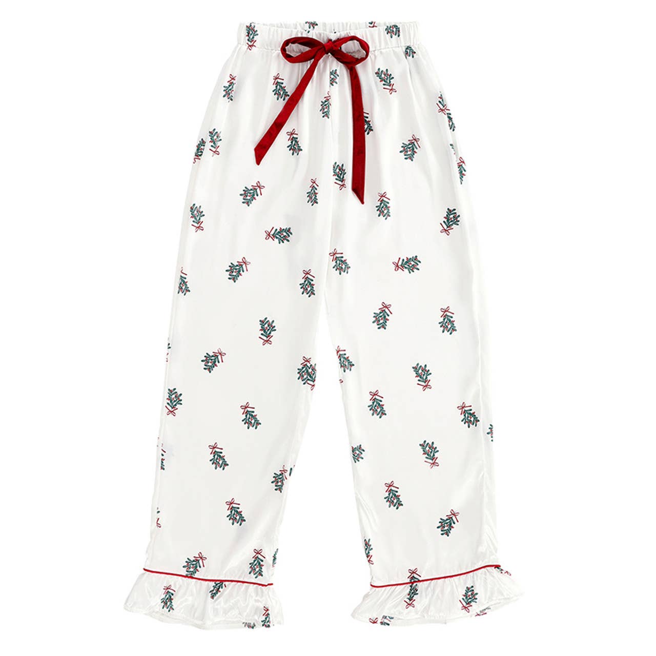 Bella Sleep + Spa - Wholesale Sleepwear Set - Kids - Ruffle PJ Set With Velvet Tie - Mistletoe1