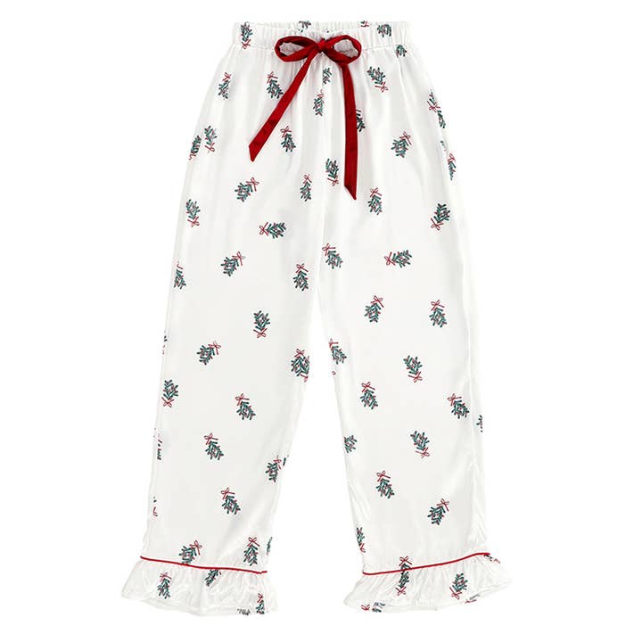 Bella Sleep + Spa - Wholesale Sleepwear Set - Kids - Ruffle PJ Set With Velvet Tie - Mistletoe1