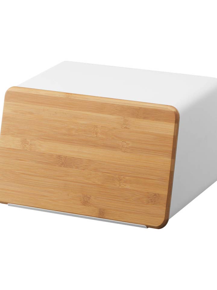 Bread Box with Cutting Board Lid - Steel + Wood for wholesale by Yamazaki Home