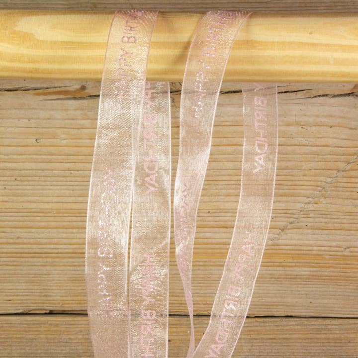 Organza bånd Tillykke med fødselsdagen Pink for engroshandel hos kadopapier.net