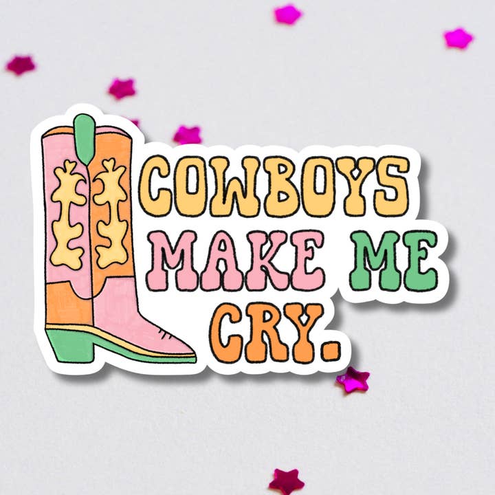 Adesivo in vinile Cowboys Make Me Cry Boot per la vendita all'ingrosso da parte di Get Stoked