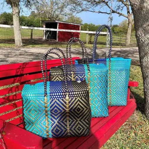 The Faria - Wholesale Beach bag - Turquoise Handwoven recycled plastic beach Bags 7