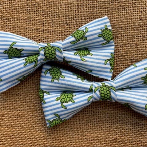 Turtles Blue & White Stripe Standard Size for wholesale by DOG BOW TIES