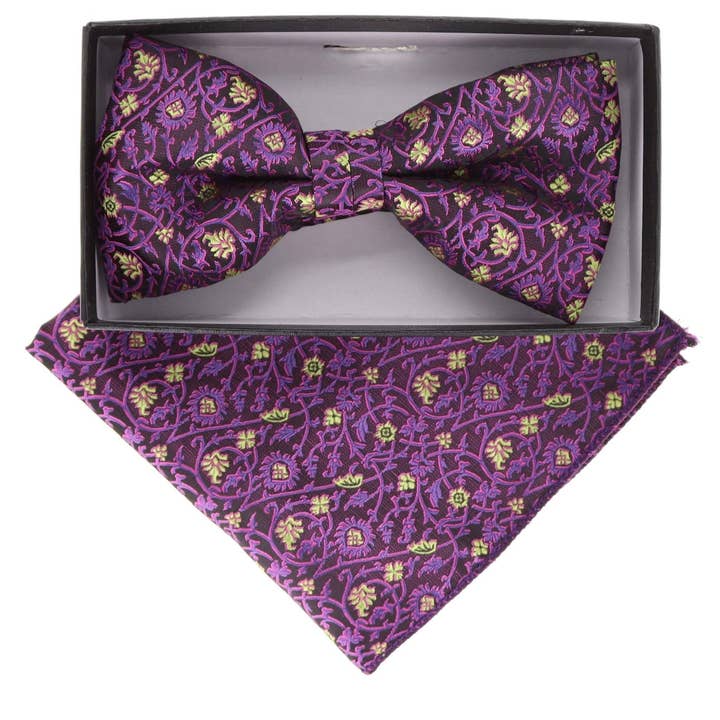 Vittorio Farina BEGRÄNSAD UTGÅVA Blommig Designer Bow Tie & Pocket Square Var. 02 by Classy Manschettknappar för wholesale av Dubal Brothers