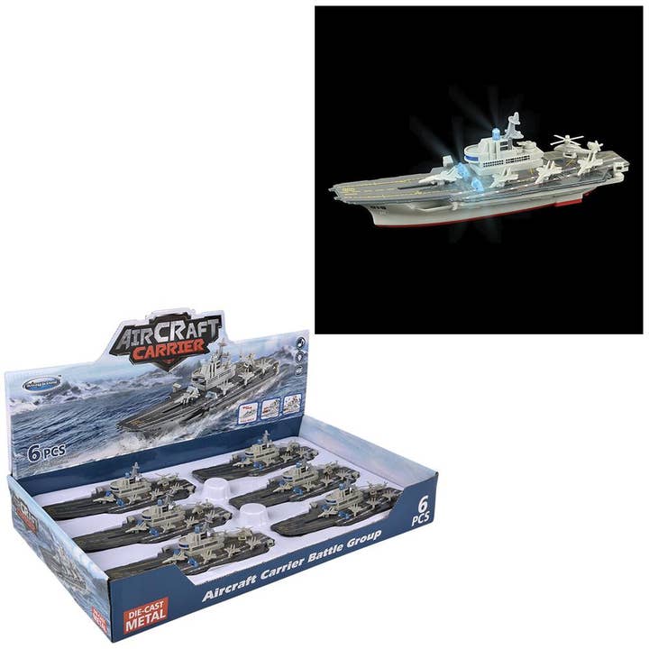 The Toy Network - Wholesale Toy Plane - Kids - 8.5"Diecast Pull Back Aircraft Carrier W/Light & Sound