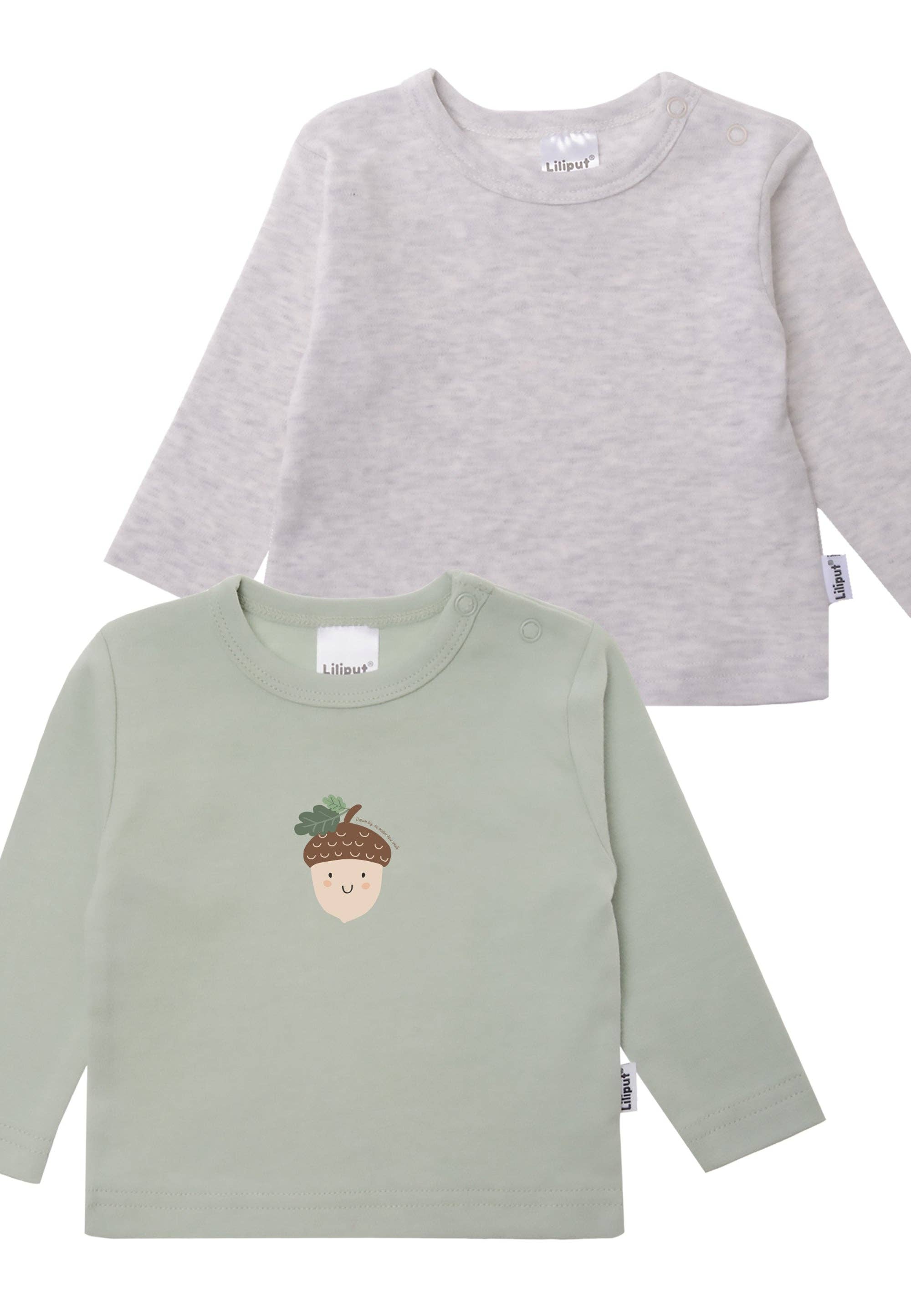 Liliput - Wholesale T-Shirt - Kids - 2-pack of long-sleeve shirts in reed and gray melange with "Nut" print2