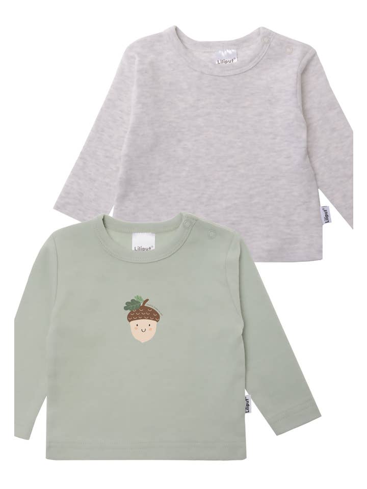 Liliput - Wholesale T-Shirt - Kids - 2-pack of long-sleeve shirts in reed and gray melange with "Nut" print2