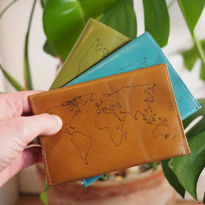 Personalised World Map Leather Passport Holder for wholesale by Stabo