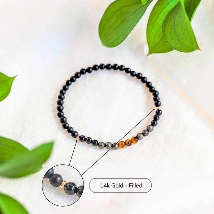 Azenway - Wholesale Beaded Bracelet - Max EMF Protection Charged Healing Crystal Bracelet - Natural 4mm Semi-Precious Gemstones with Hypoallergenic 14k Gold Filled Beads