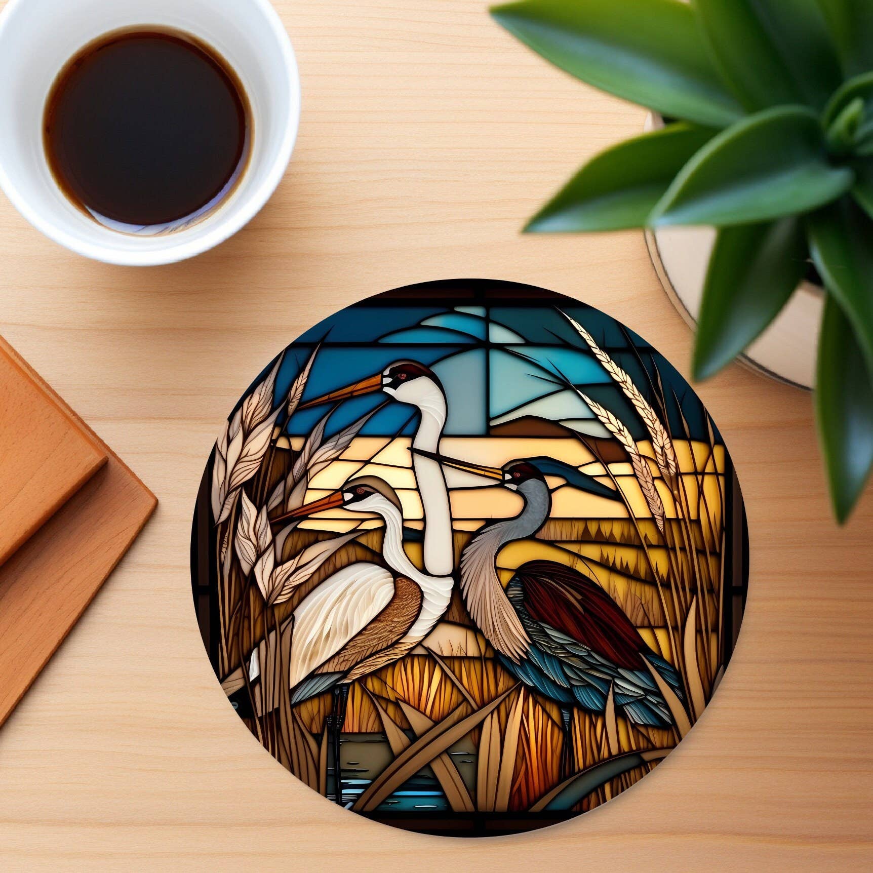 Fernville Creations - Wholesale Coasters - Nautical & Crane Ceramic Coasters with Stained Glass Motif7