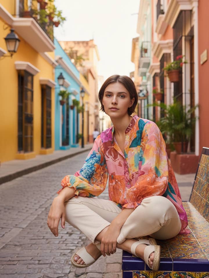 CAMISA DE ALGODÃO FLORIDA 1342A por atacado de LINEN & COTTON HOUSE