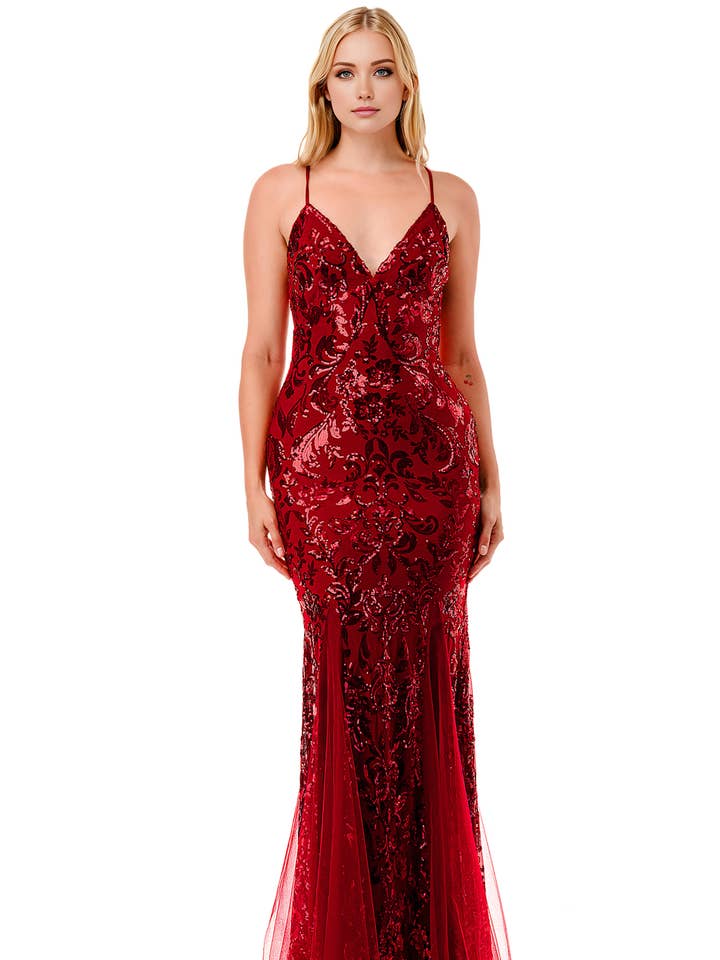 CD55271: VESTIDO MAXI DE TUL SIRENA CON LENTEJUELAS para venta al por mayor de Lovesome