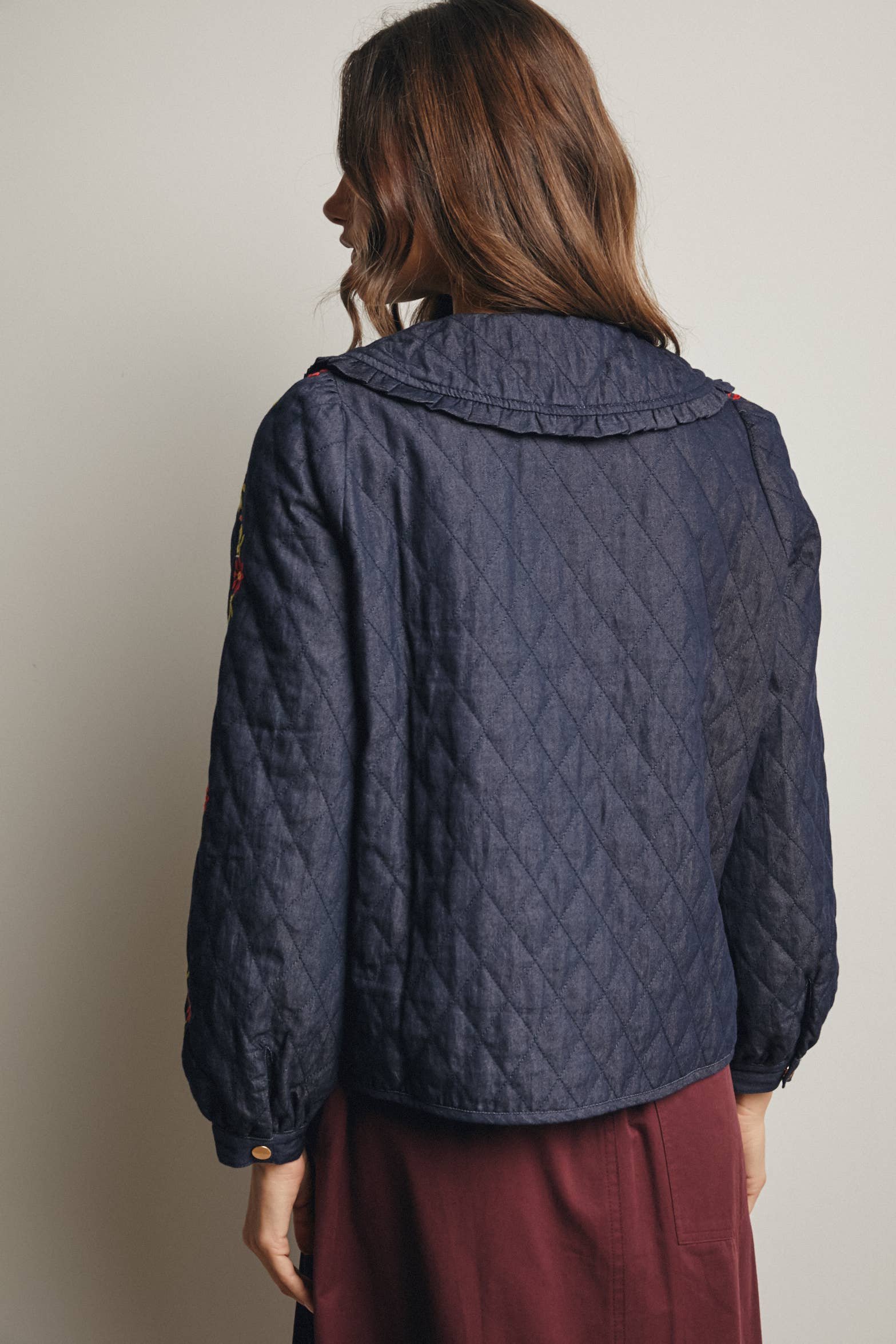 Midnight Indigo Embroidered Quilted Denim Jacket FJ0008 for wholesale on Faire11