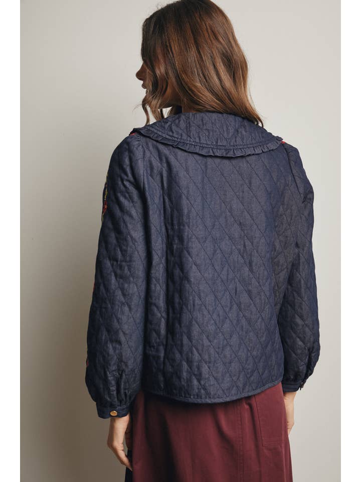 Midnight Indigo Embroidered Quilted Denim Jacket FJ0008 for wholesale on Faire11