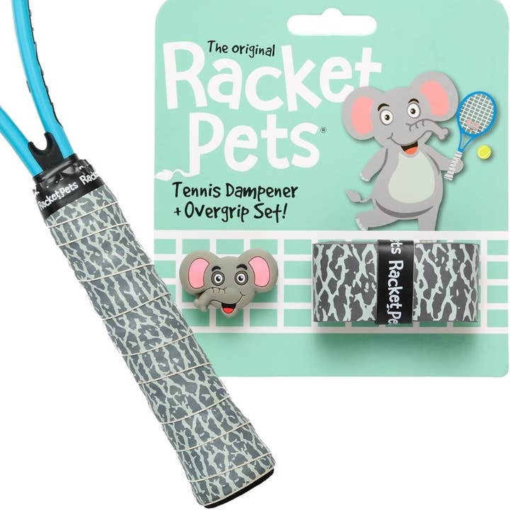 Racket Pets - Vendita all'ingrosso Accessori sportivi - Nastro overgrip da tennis Elephant Grey e ammortizzatore abbinato