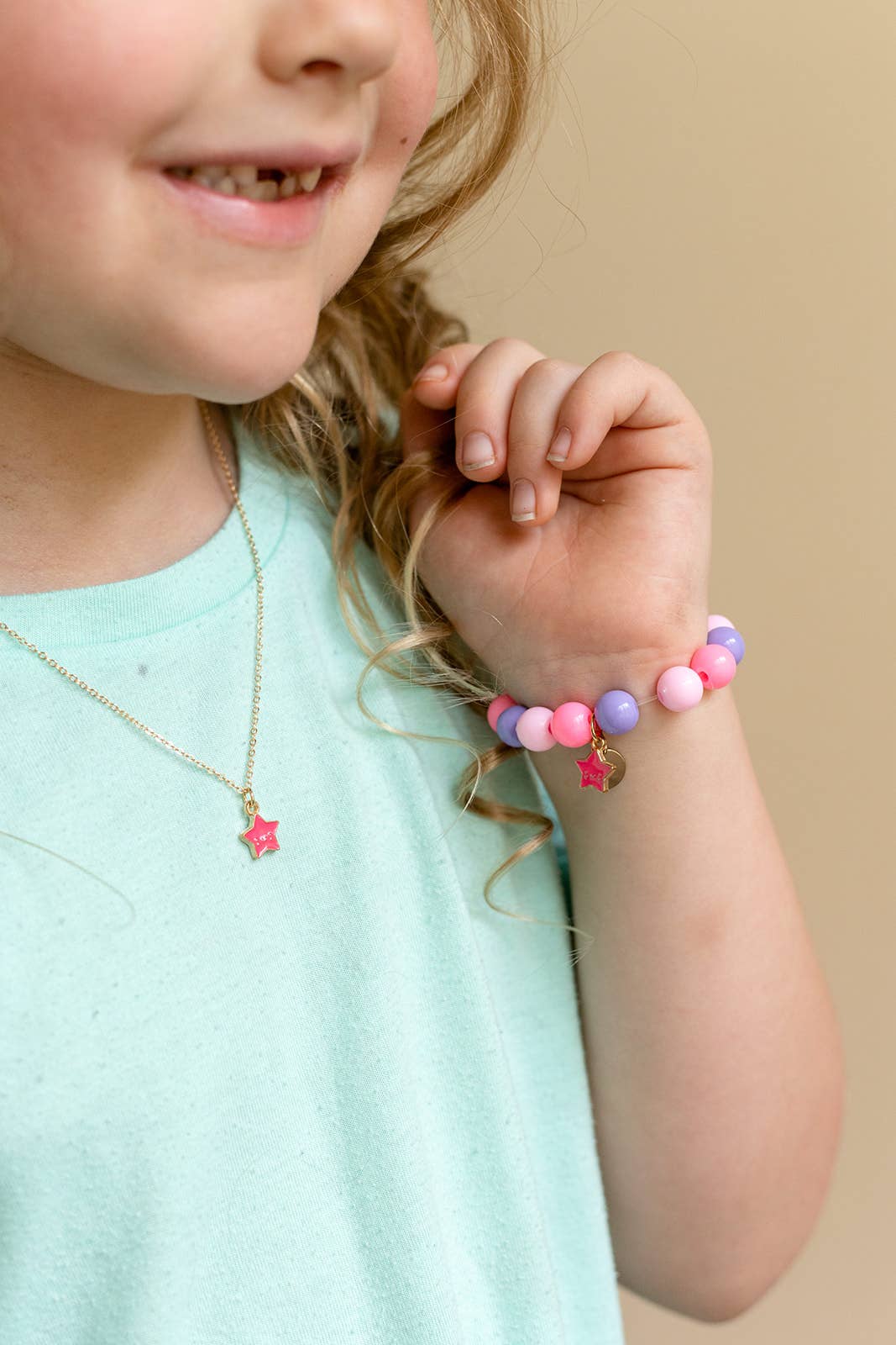 Rebecca Accessories LLC - Wholesale Kids Necklace - Kids - Pink Smiling Star Enamel Charm Necklace Children's Jewelry1
