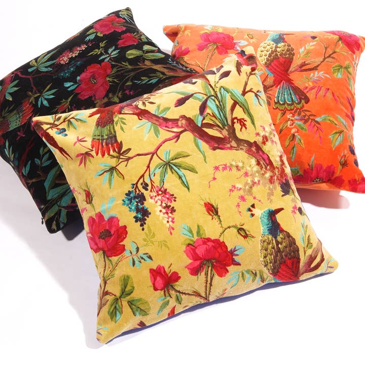 Linen Connections - Wholesale Throw Pillow Cover - Mexican Painter Velvet Pillow Case - Pale Yellow