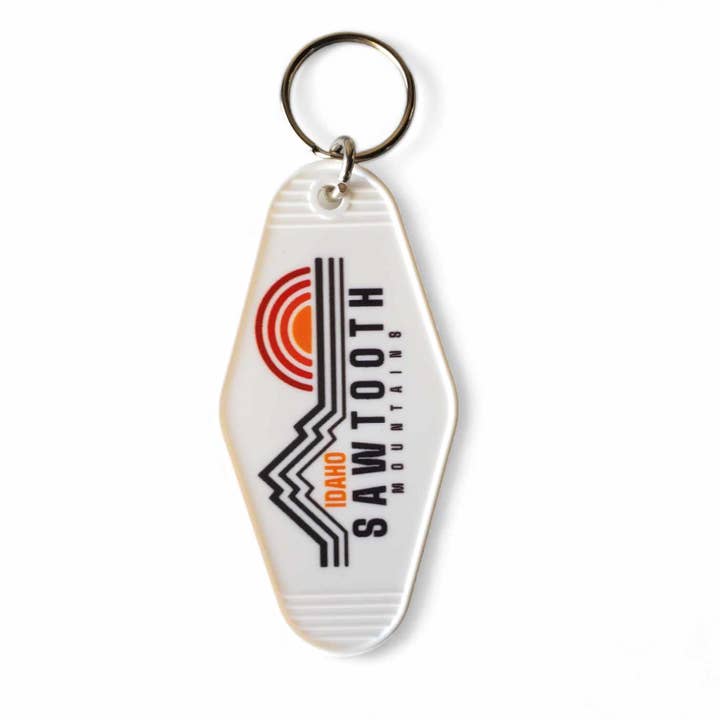 Mad River - Wholesale Keychain - Unisex - Customizable Text Mountain Sun Retro Hotel Keychain - White1