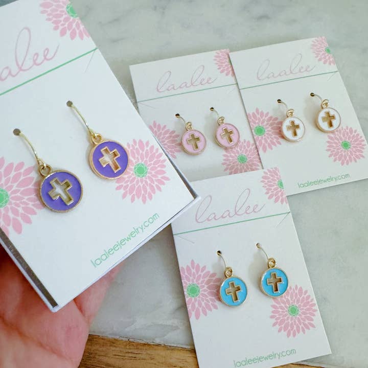 Laalee Jewelry - Wholesale Dangle Earrings - Easter Basket Gift, Cross Earrings, Religious Kid Jewelry