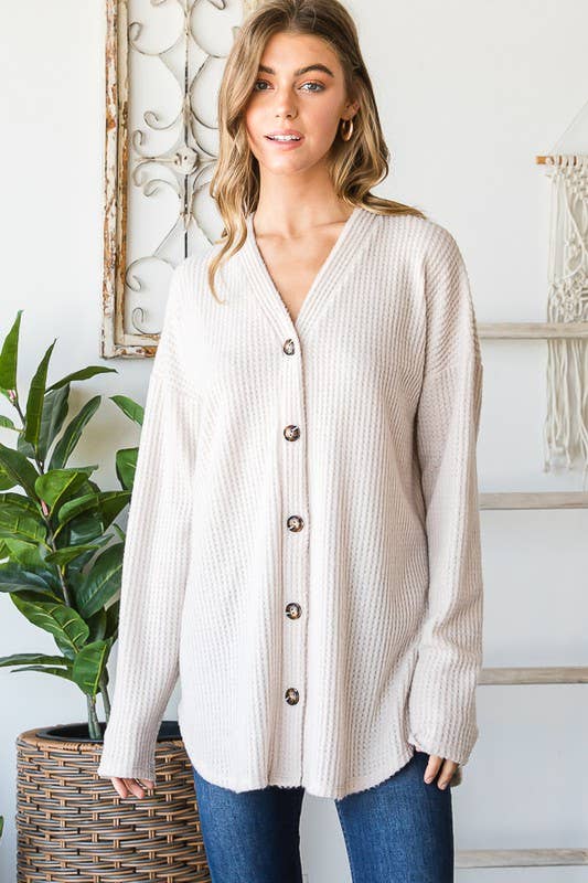 HEIMISH - Wholesale Cardigan - Women's - EJ6729-10 SOLID WAFFLE BUTTON DOWN CARDIGAN11