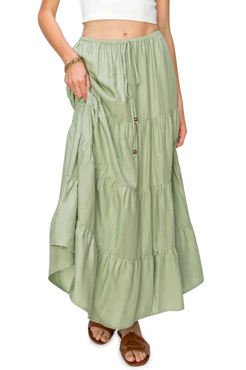 Cali1850 - Wholesale Skirt - Women's - CALI1850 FLOWY TIERED MAXI LINEN SKIRT / 52454JLN6528
