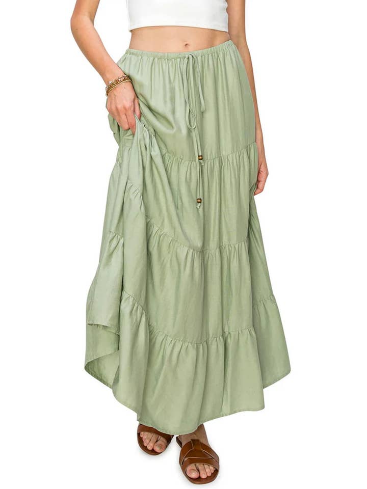 Cali1850 - Wholesale Skirt - Women's - CALI1850 FLOWY TIERED MAXI LINEN SKIRT / 52454JLN6528