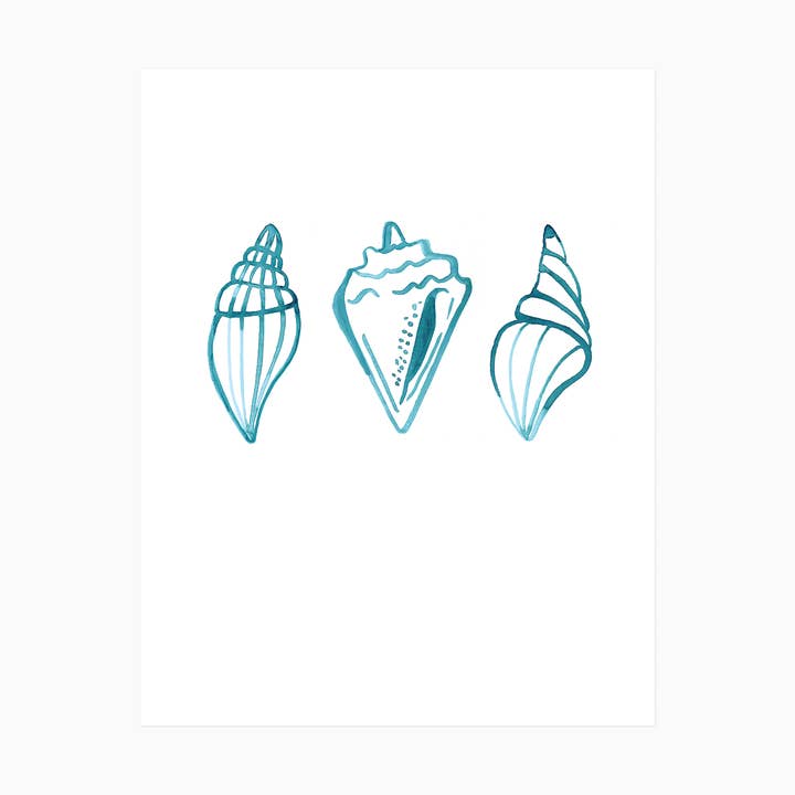Natalie Blue Watercolor Shells Coastal Art Print for wholesale by Evergreen Summer