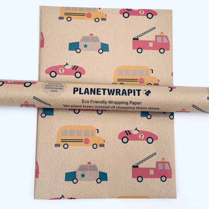 Vehicles Recycled Kraft Wrapping Paper Gift Wrap for wholesale by PlanetWrapIt