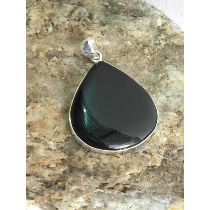 Natural Black Tourmaline 925 Sterling Silver Unisex Pendant for wholesale by SILVER CAVE