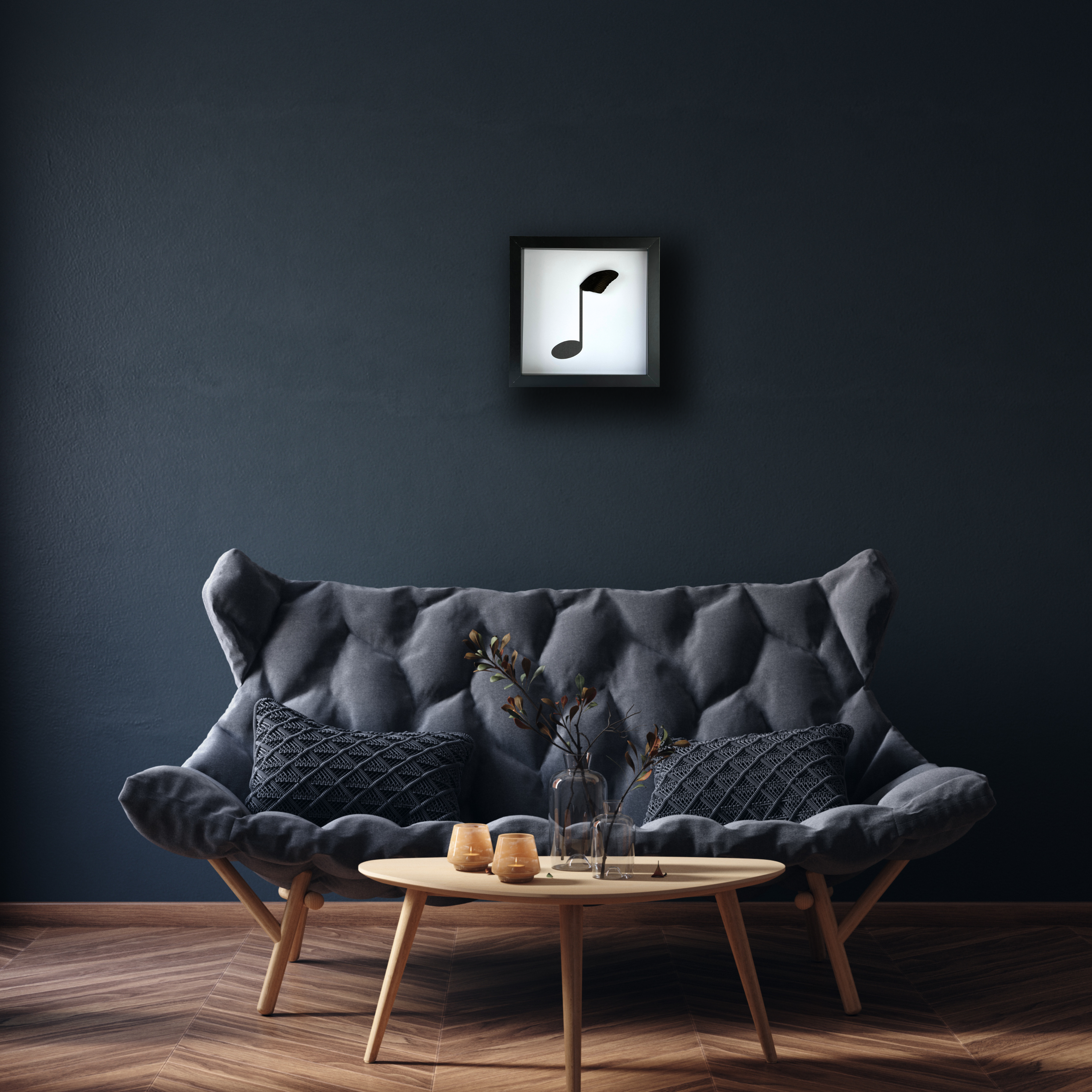 Isms - Venta al por mayor Papel pintado 3D - Arte enmarcado de Music Eighth Note con alas de mariposa reales1