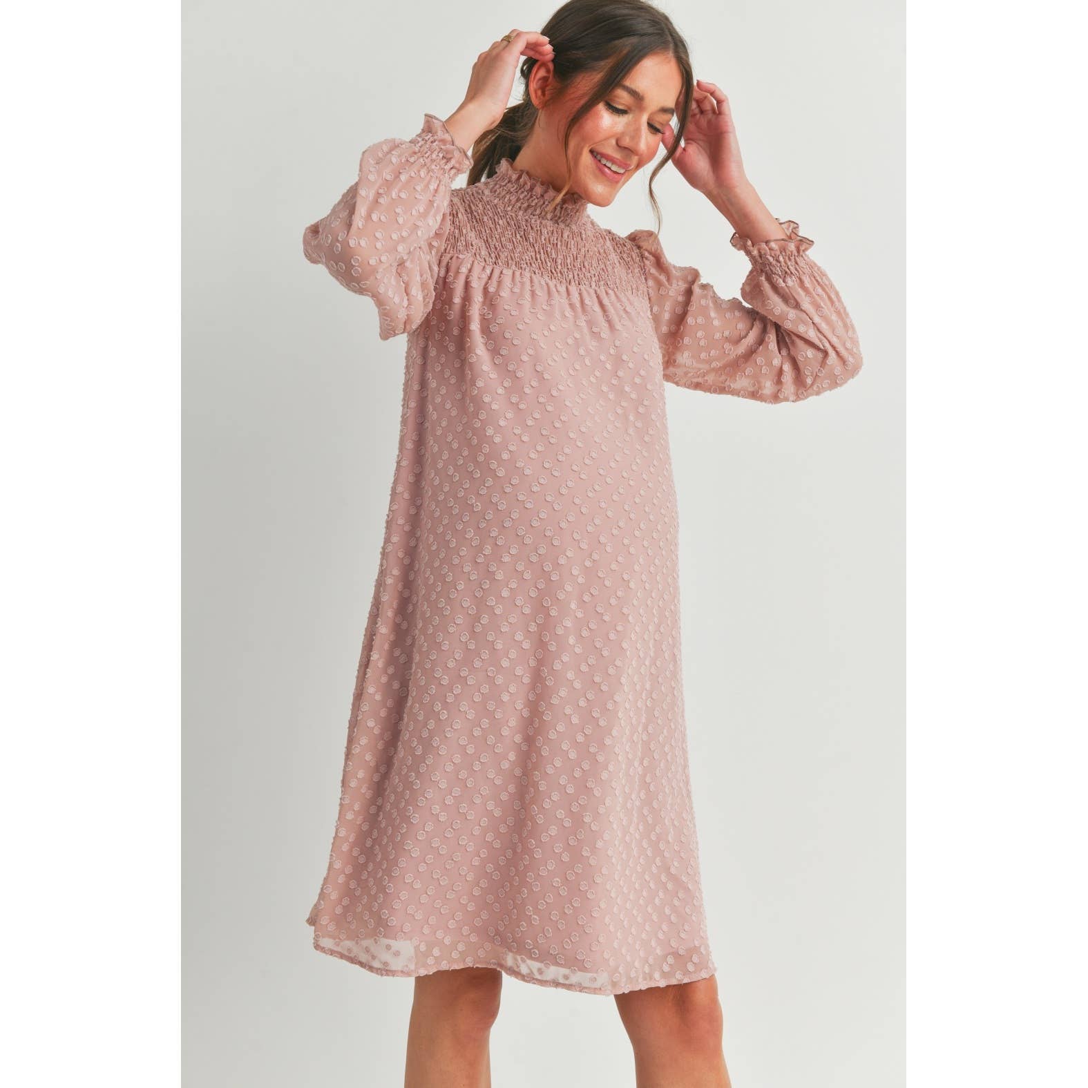Hello Miz - Wholesale Dress - Maternity - Smocked Long Sleeve Mock Neck Maternity Dress10