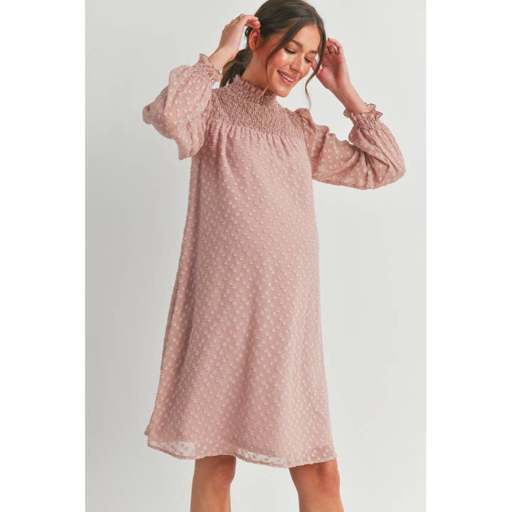 Hello Miz - Wholesale Dress - Maternity - Smocked Long Sleeve Mock Neck Maternity Dress10