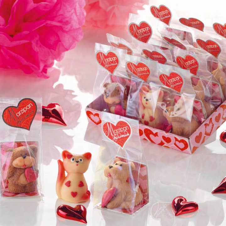 ADG Diffusion - Vente Massepain/pâte d'amande - PÂTE D'AMANDE ANIMAUX COEUR (42g) - présentoir 12 pcs