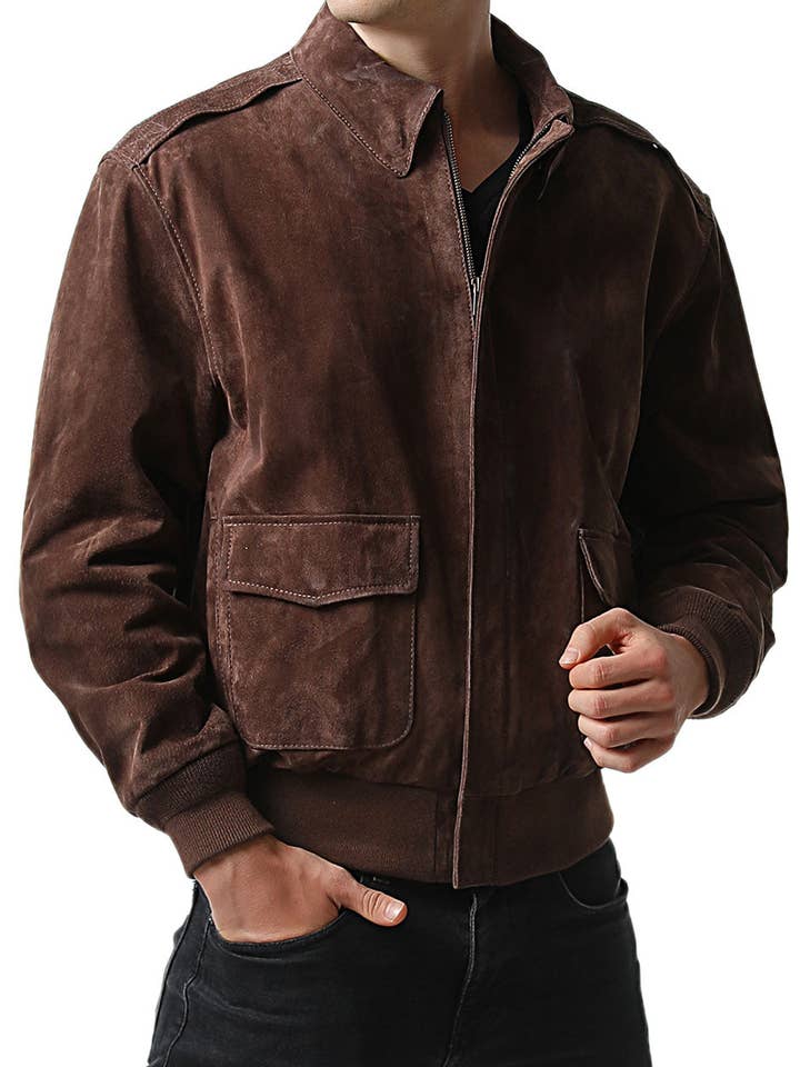 Landing Leathers Air Force A-2 Flight Bomber da uomo in pelle scamosciata per la vendita all'ingrosso da parte di Landing Leathers