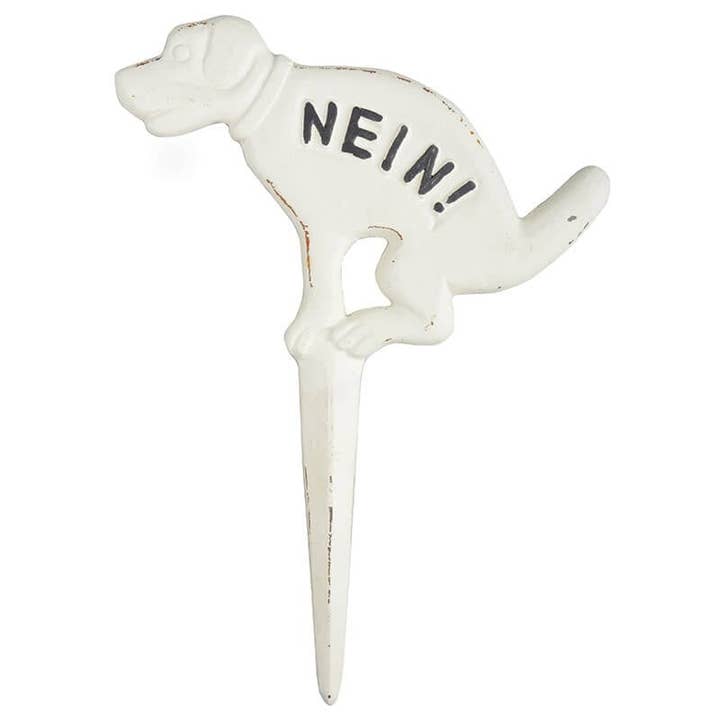NEIN! Pooping Yard Sign, Cast Iron, White for wholesale by Esschert Design USA