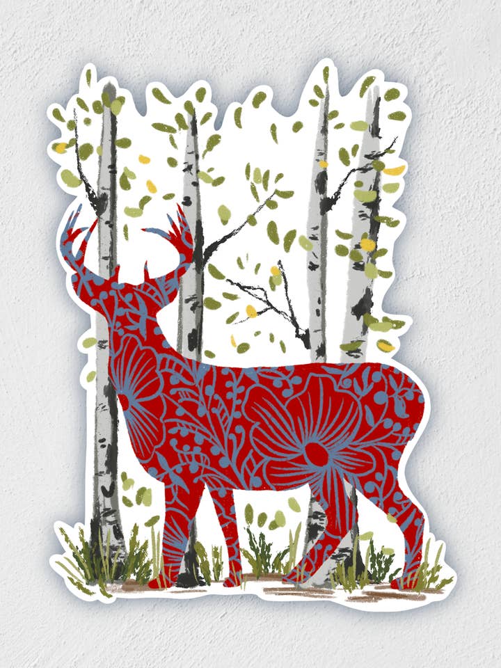 Autocollant Cerf Scandinave Dans les Arbres pour la vente par Little Rocks Design