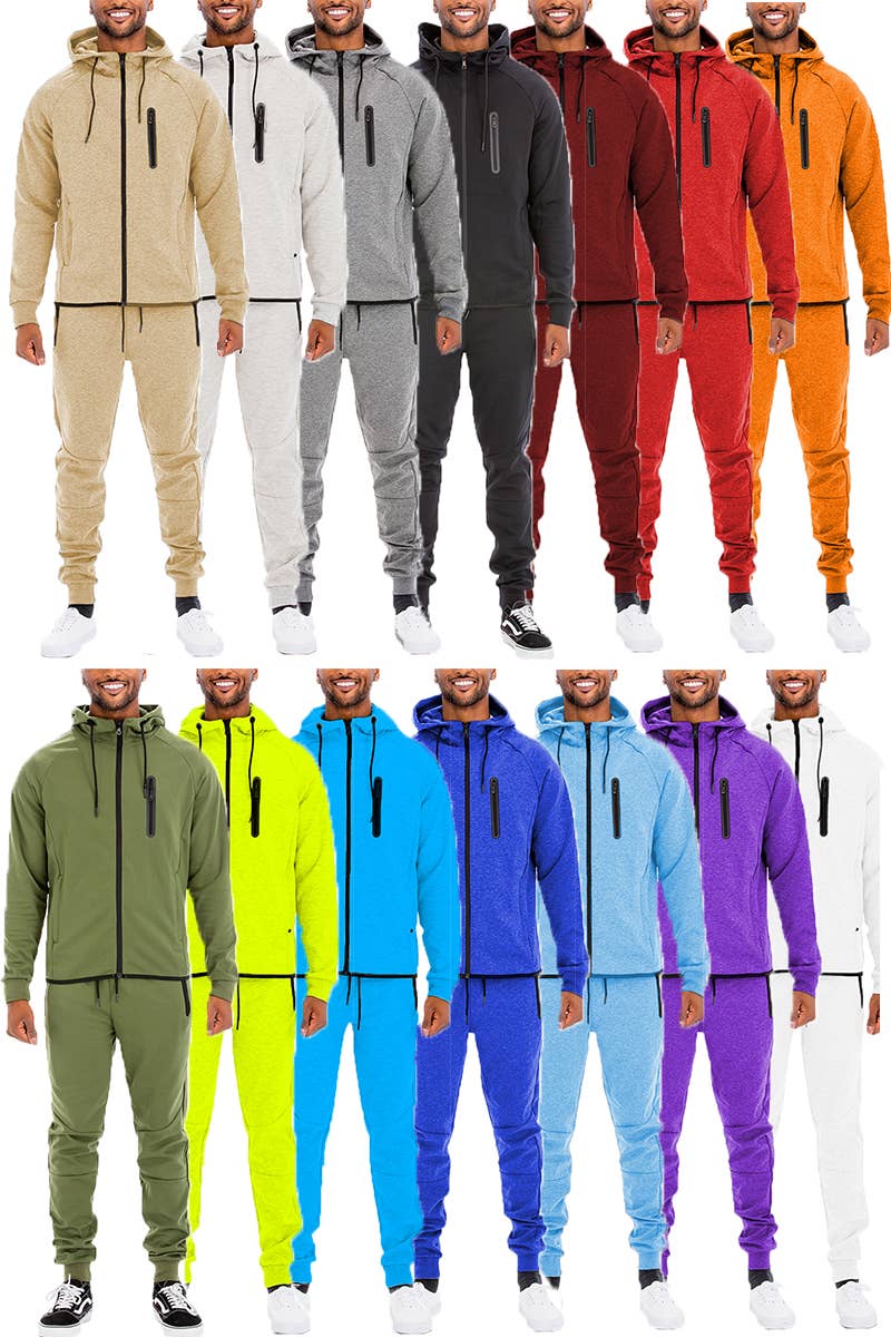 WEIV - Wholesale Tracksuit - Men's - Solid Dynamic Active Track Suit Cotton Poly Blend Track Set