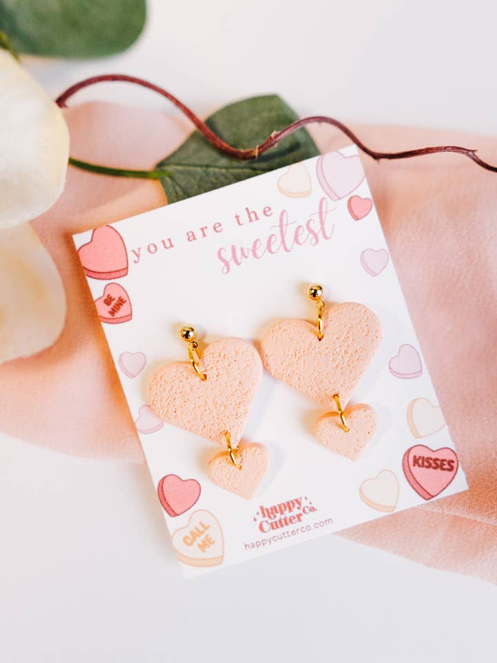 Pink Sweetheart Dangle Clay Earrings | Valentine Earrings for wholesale by Happy Cutter Co