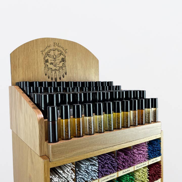 Auric Blends - Wholesale Retailer Display - Beauty & Wellness - Natural Wood Perfume Display - 24 Fragrance2