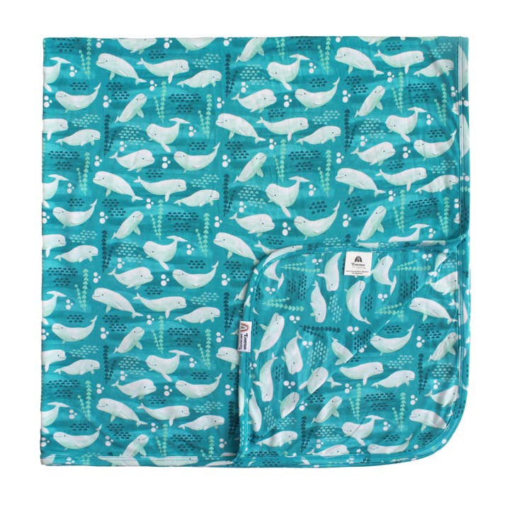 Beluga Whale Luxury Bamboo Blanket for wholesale by Emerson and Friends