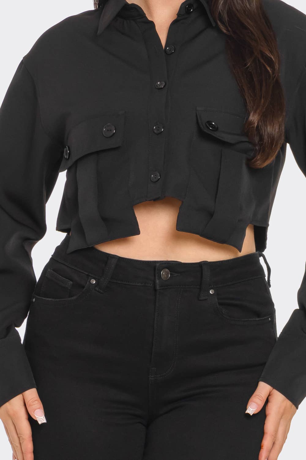 Julia by LoveJ - Wholesale Button Down Shirt - Women's - Front Button Down Oversized Pockets Detail Top 4